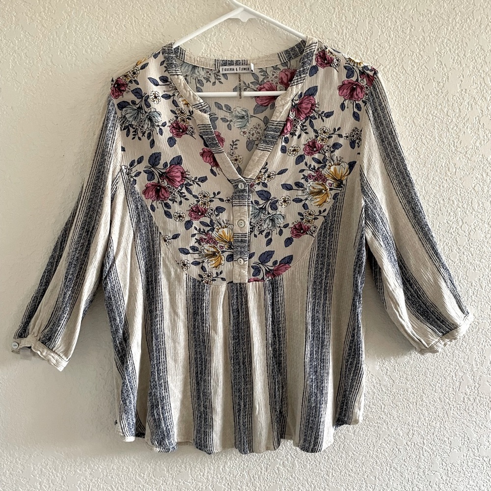 Figueroa & Flower striped and floral blouse size L